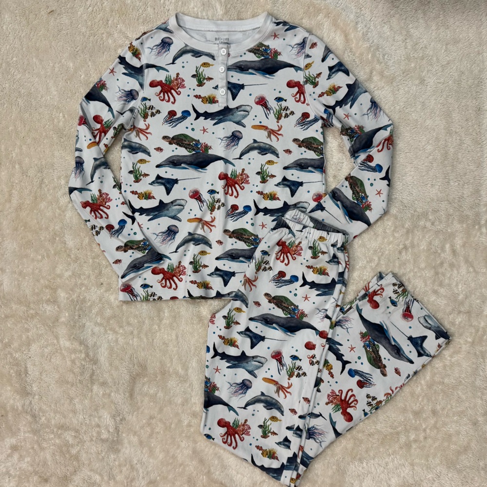 Hart + Land Women Multicolor Ocean Animals Organic Pima Cotton Pajama Set XSmall